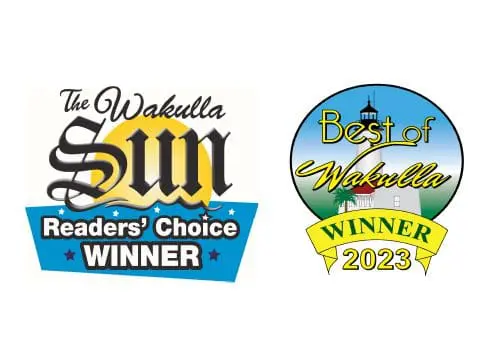 Left side: The Wakulla Sun Readers' Choice Winner logo Right side: Best of Wakulla Winner 2023 logo